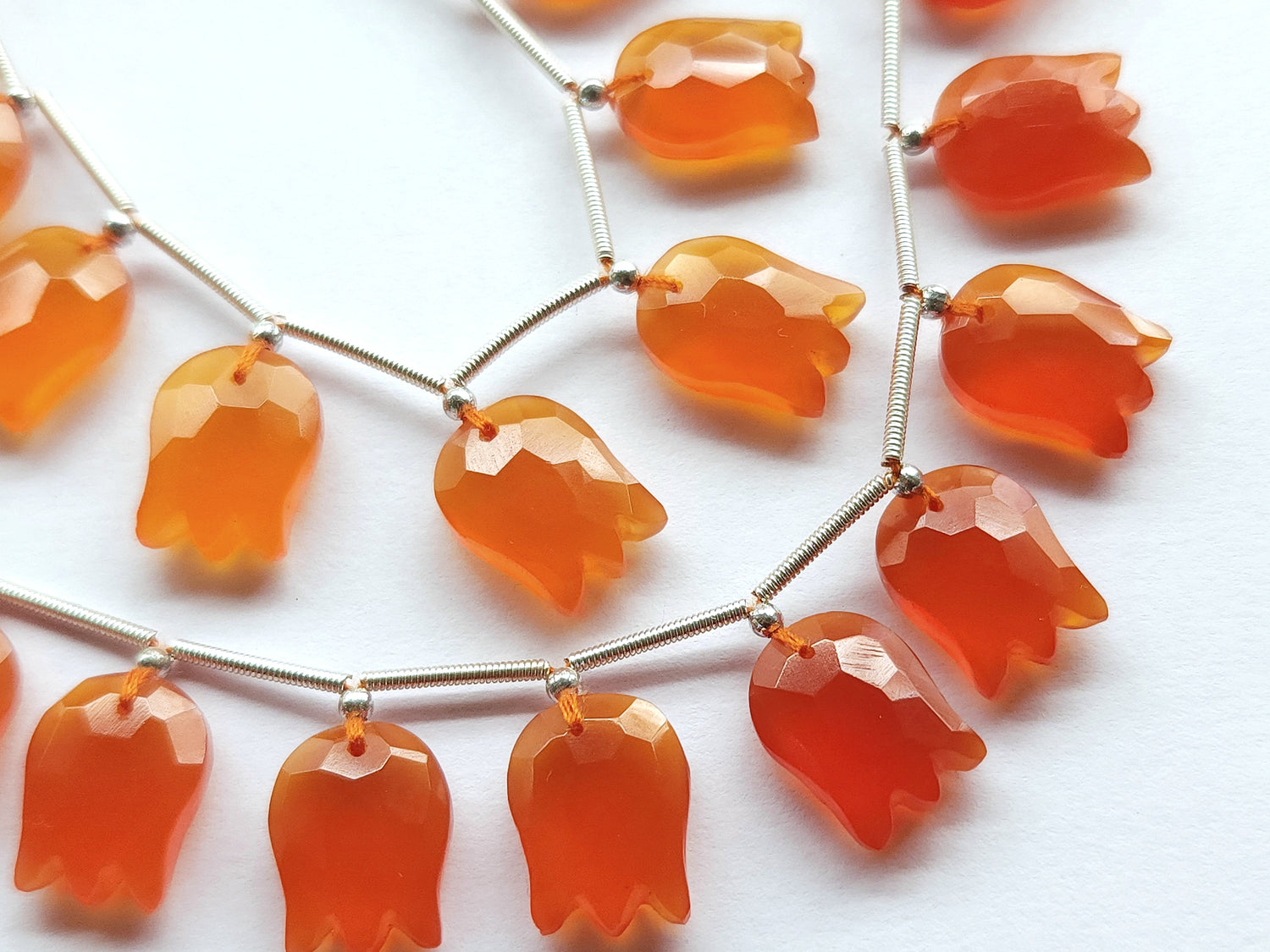 Orange Quartzite Tulip Hammered Faceted Cut Beads | Flower Briolette Beads