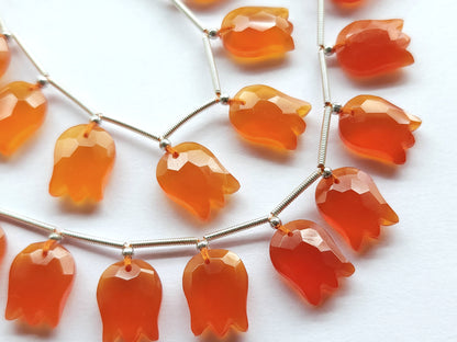 Orange Quartzite Tulip Hammered Faceted Cut Beads | Flower Briolette Beads