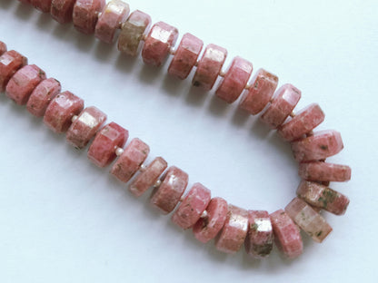 Natural Pink Rhodonite Faceted Tyre Beads