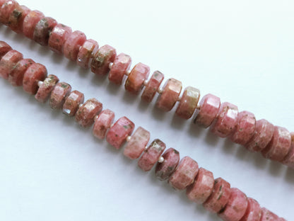 Natural Pink Rhodonite Faceted Tyre Beads