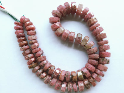 Natural Pink Rhodonite Faceted Tyre Beads