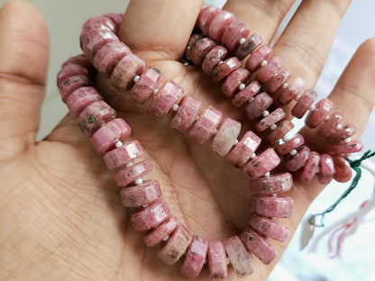 Natural Pink Rhodonite Faceted Tyre Beads