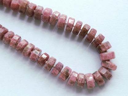 Natural Pink Rhodonite Faceted Tyre Beads