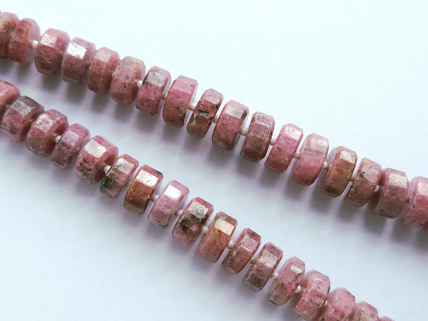 Natural Pink Rhodonite Faceted Tyre Beads