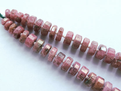 Natural Pink Rhodonite Faceted Tyre Beads