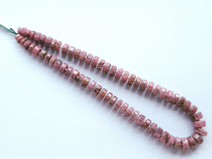 Natural Pink Rhodonite Faceted Tyre Beads