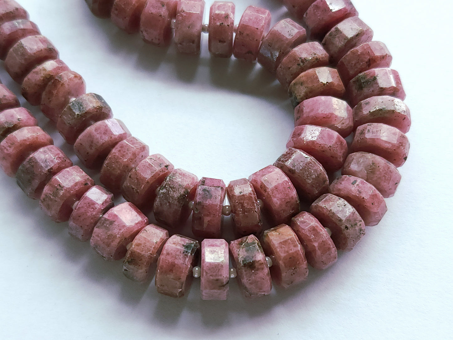 Natural Pink Rhodonite Faceted Tyre Beads