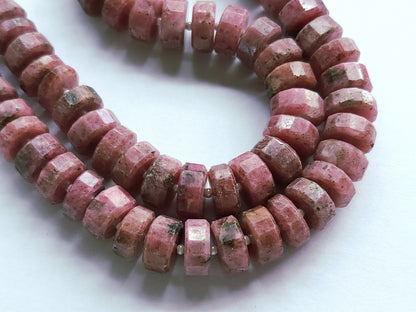 Natural Pink Rhodonite Faceted Tyre Beads