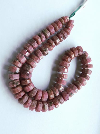 Natural Pink Rhodonite Faceted Tyre Beads