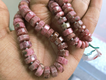 Natural Pink Rhodonite Faceted Tyre Beads