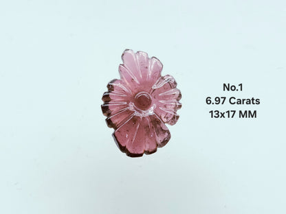 Natural Pink Tourmaline Flower Carvings For Pendants, Charms & Jewelry Making