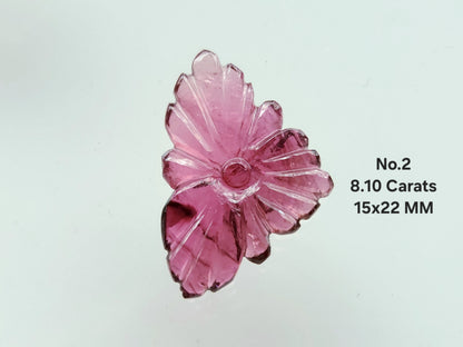 Natural Pink Tourmaline Flower Carvings For Pendants, Charms & Jewelry Making