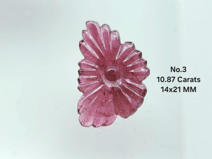 Natural Pink Tourmaline Flower Carvings For Pendants, Charms & Jewelry Making