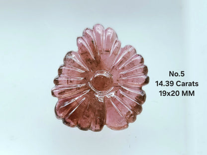 Natural Pink Tourmaline Flower Carvings For Pendants, Charms & Jewelry Making