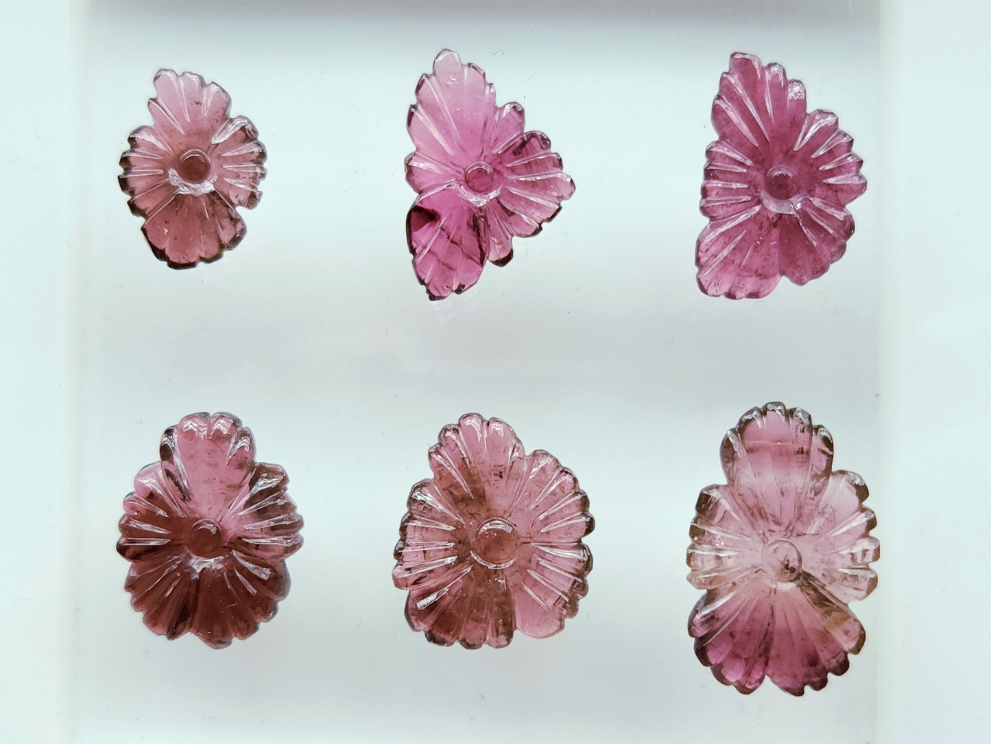 Natural Pink Tourmaline Flower Carvings For Pendants, Charms & Jewelry Making