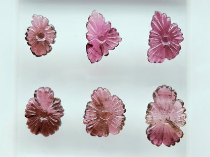 Natural Pink Tourmaline Flower Carvings For Pendants, Charms & Jewelry Making