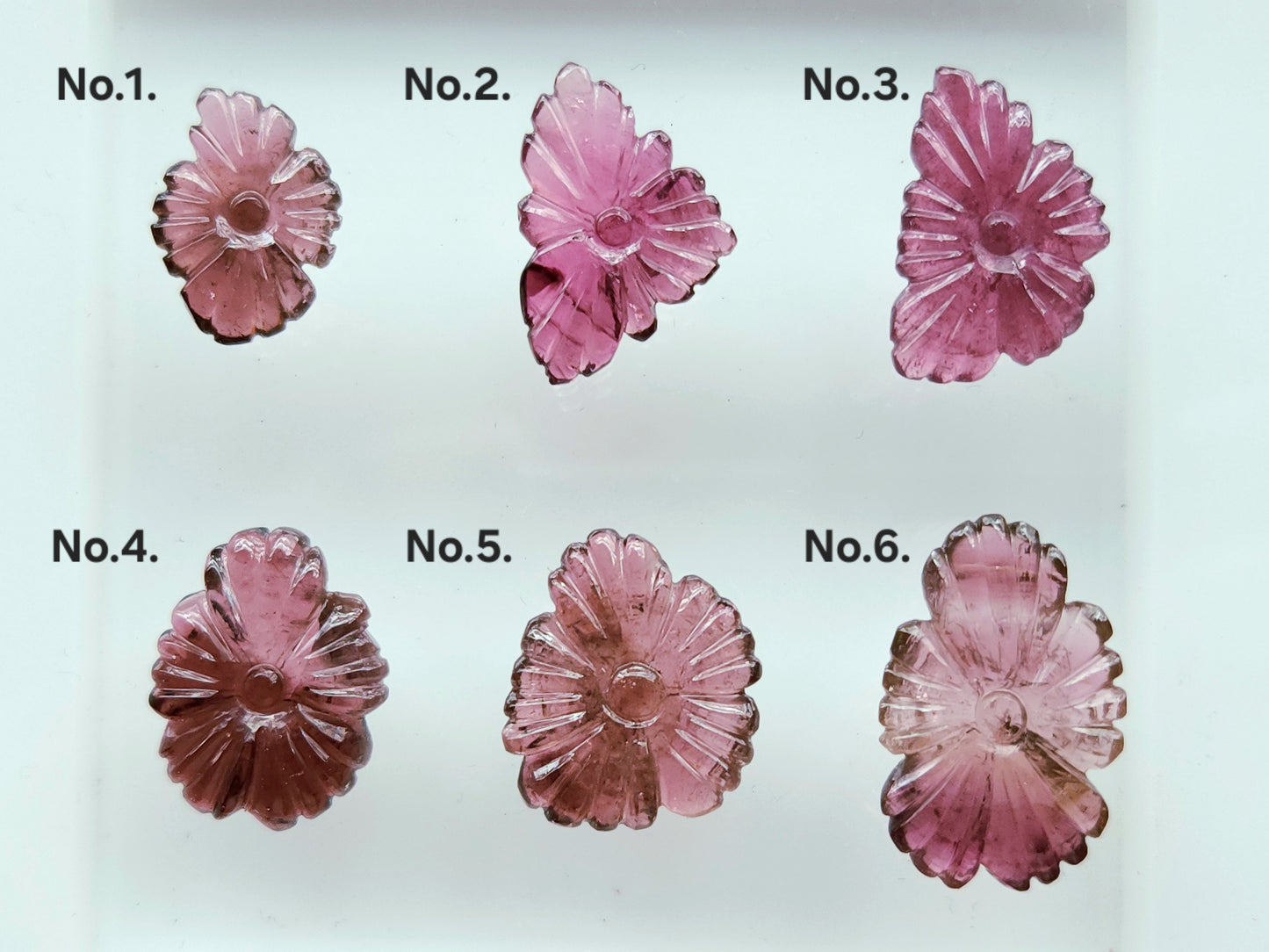 Natural Pink Tourmaline Flower Carvings For Pendants, Charms & Jewelry Making