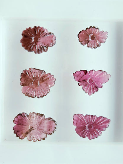 Natural Pink Tourmaline Flower Carvings For Pendants, Charms & Jewelry Making