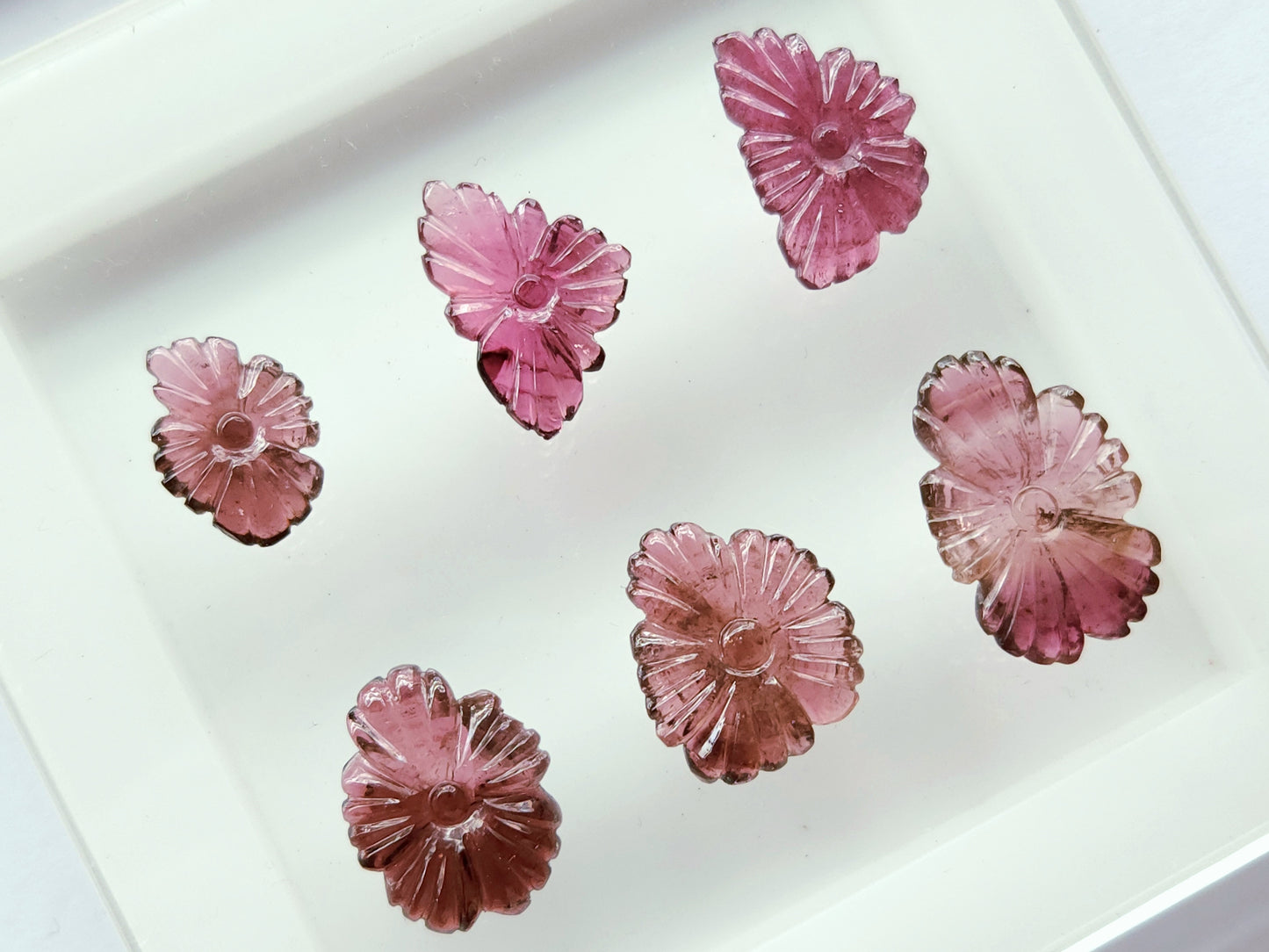 Natural Pink Tourmaline Flower Carvings For Pendants, Charms & Jewelry Making