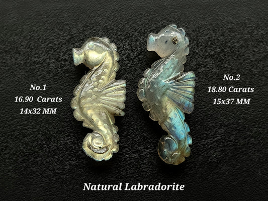 Natural Labradorite Carved Sea Horse | Labradorite Gemstone Carving | Fish Carvings Loose Carving for Pendants, Charms  & Jewelry Making