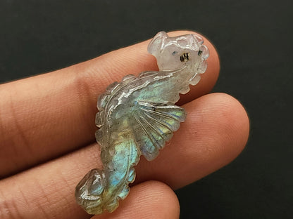 Natural Labradorite Carved Sea Horse Gemstone