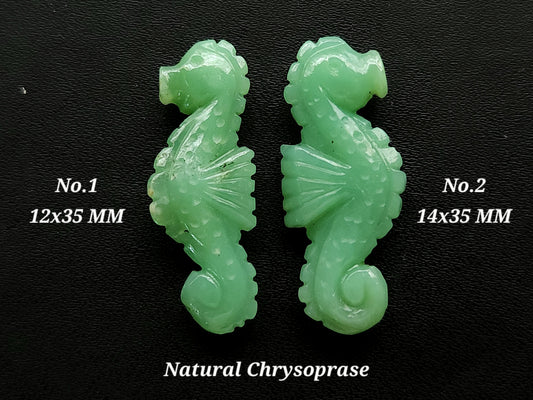 Natural Chrysoprase Carved Sea Horse | Chrysoprase Gemstone Carving | Fish Carvings | Loose Carving for Pendants, Charms & Jewelry Making