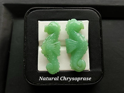 Natural Chrysoprase Carved Sea Horse Gemstone | Carved Fishes