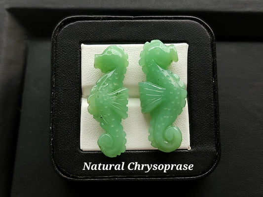 Natural Chrysoprase Carved Sea Horse Gemstone | Carved Fishes