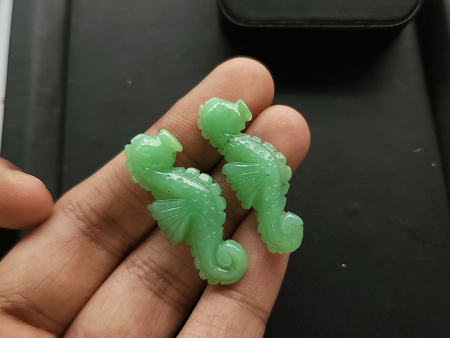 Natural Chrysoprase Carved Sea Horse Gemstone | Carved Fishes