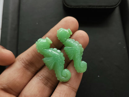 Natural Chrysoprase Carved Sea Horse Gemstone | Carved Fishes