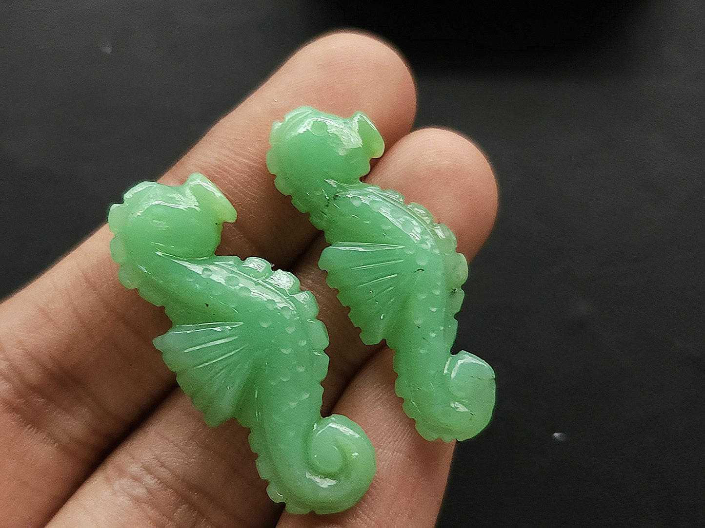 Natural Chrysoprase Carved Sea Horse Gemstone | Carved Fishes