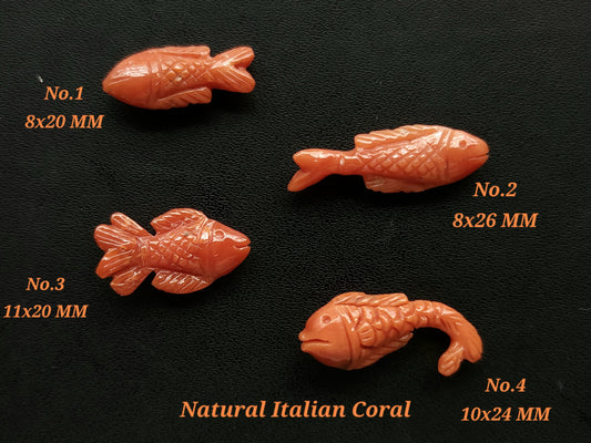 Natural Italian Coral Fish Carvings | Carved Fishes | Genuine Red Coral Gemstone Carvings | Carvings For Pendants, Charms & Jewelry Making
