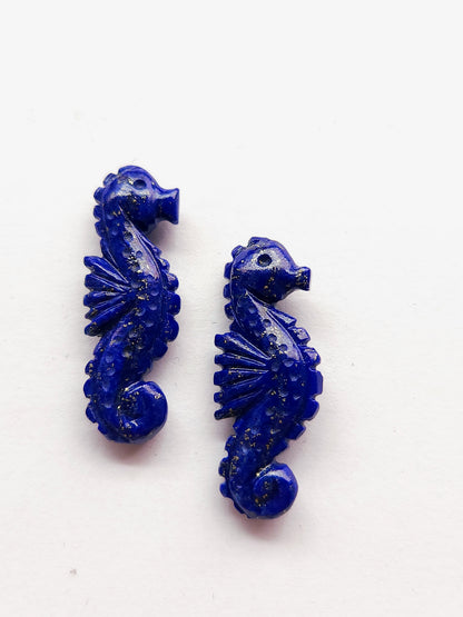 Natural Lapis Lazuli Carved Sea Horse Gemstone | Fish Carvings