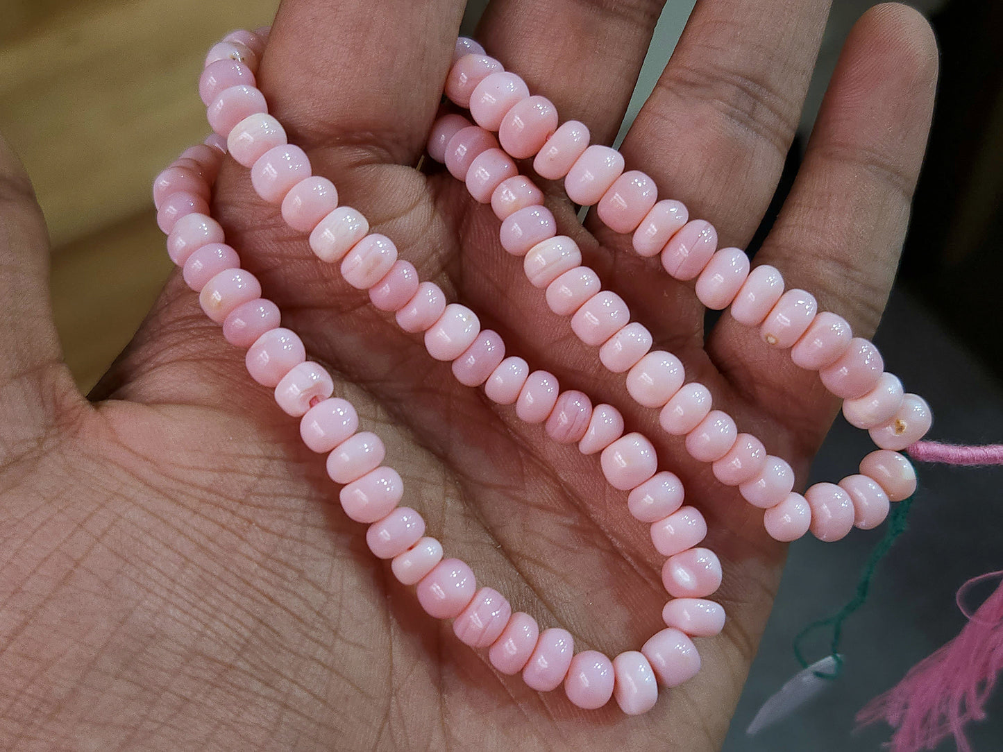 Natural Pink Opal Smooth Rondelle Beads