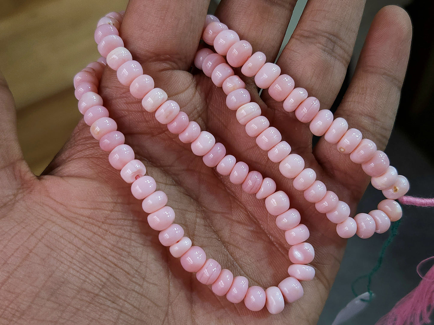 Natural Pink Opal Smooth Rondelle Beads
