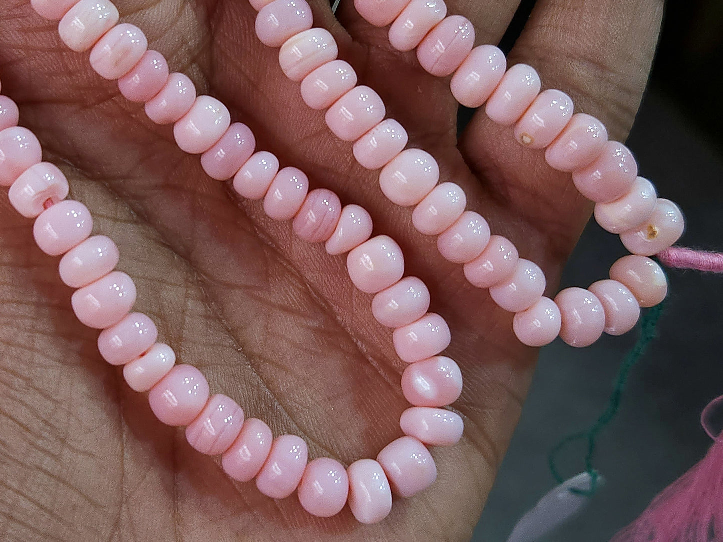 Natural Pink Opal Smooth Rondelle Beads