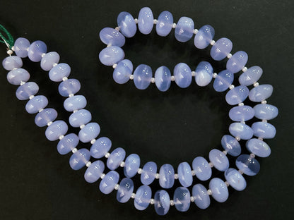 Natural Blue Chalcedony Smooth Rondelle Beads