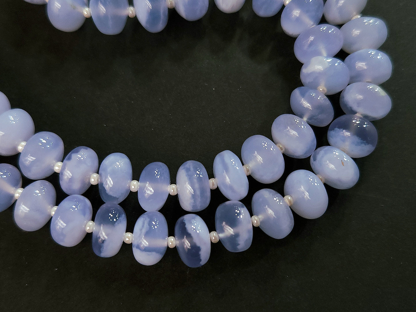 Natural Blue Chalcedony Smooth Rondelle Beads