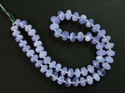 Natural Blue Chalcedony Smooth Rondelle Beads