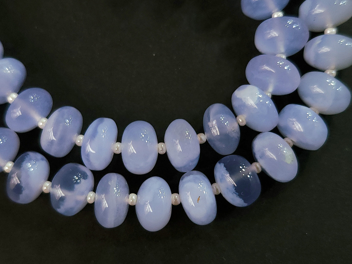 Natural Blue Chalcedony Smooth Rondelle Beads
