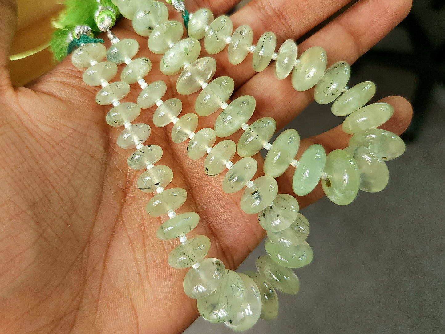 Natural Prehnite Smooth Rondelle Beads