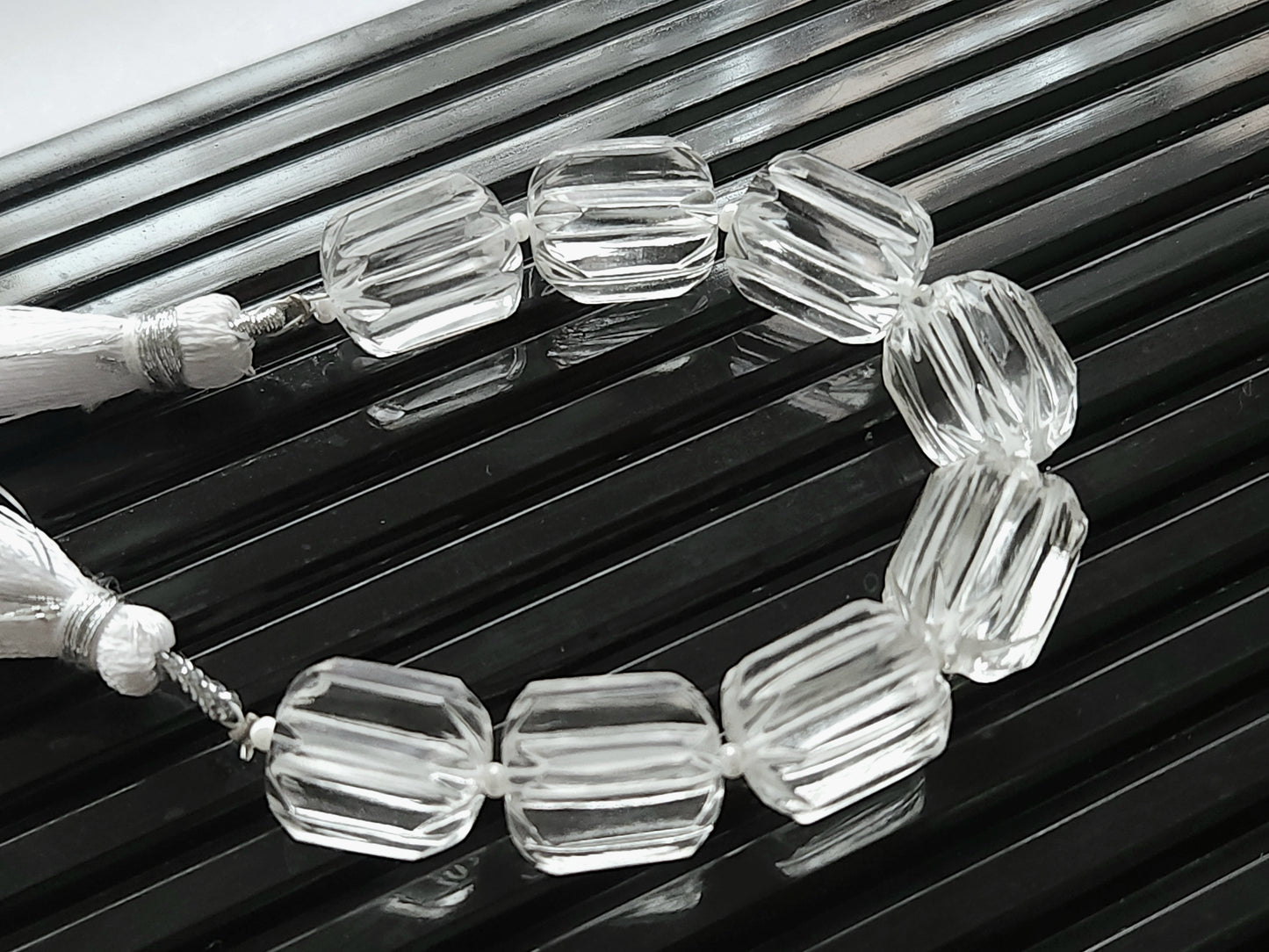 Natural Crystal Quartz Carved Barrel Beads