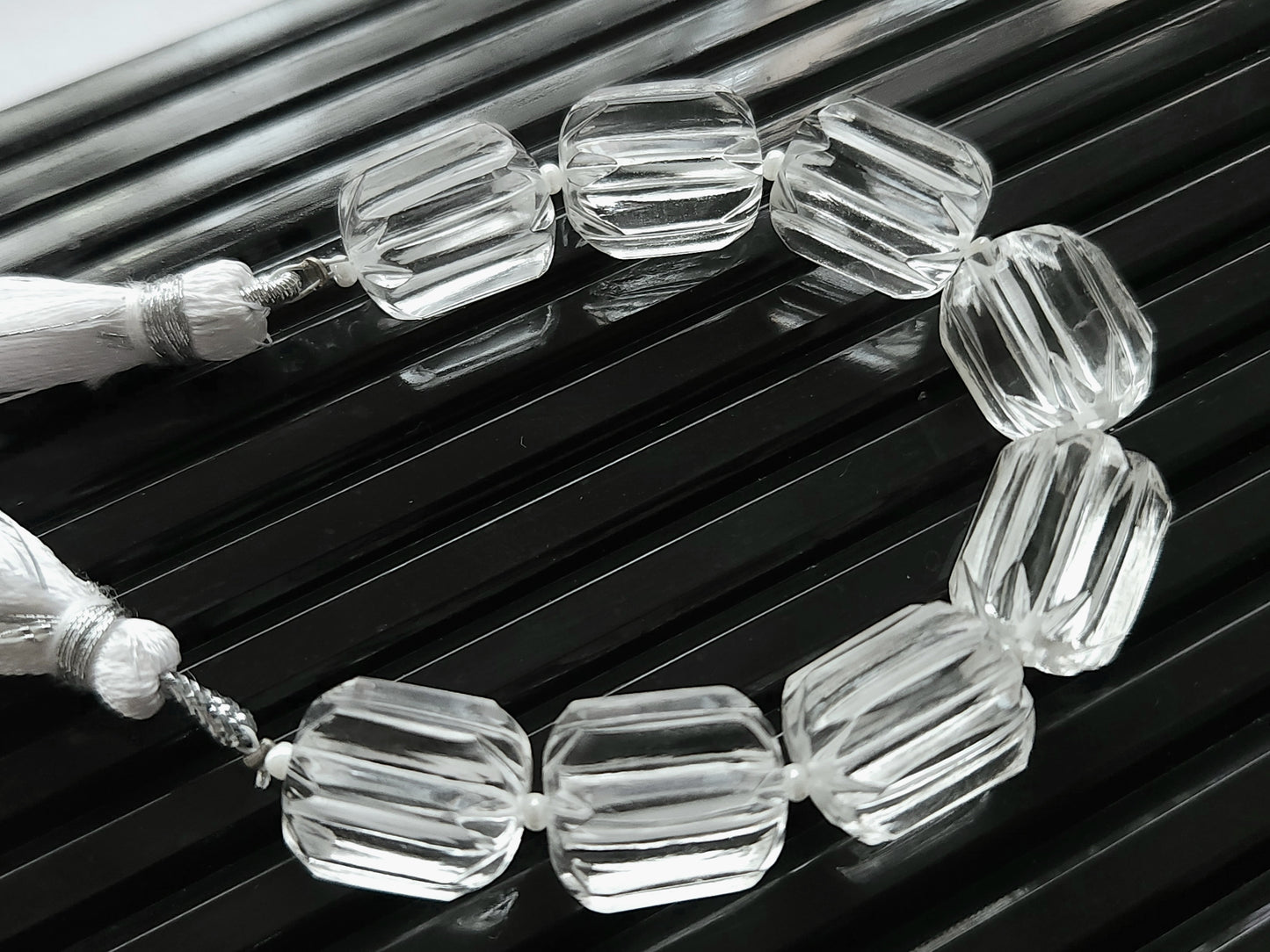 Natural Crystal Quartz Carved Barrel Beads