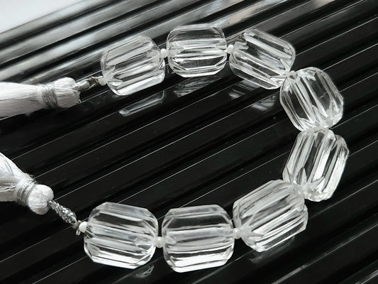 Natural Crystal Quartz Carved Barrel Beads