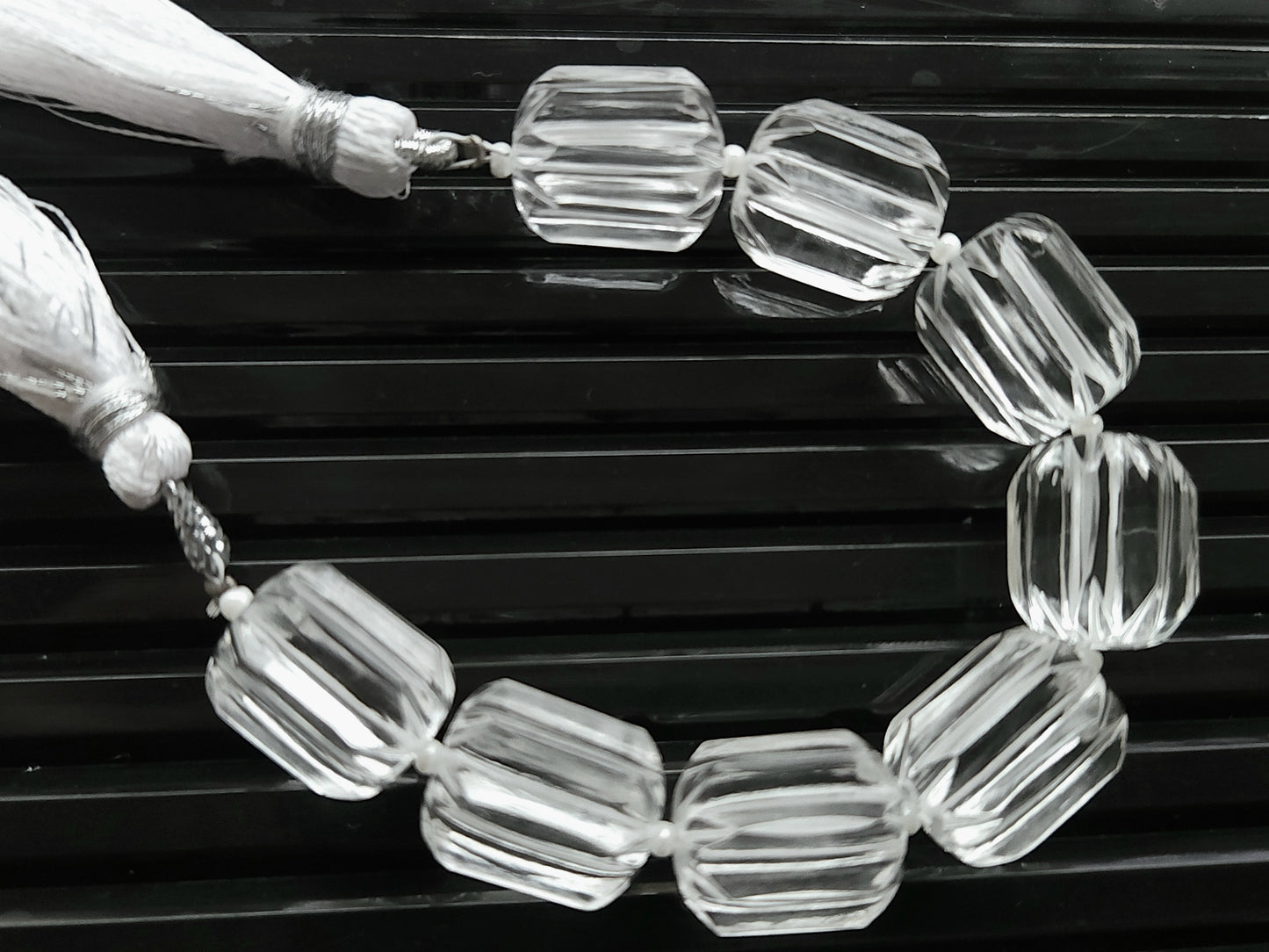 Natural Crystal Quartz Carved Barrel Beads