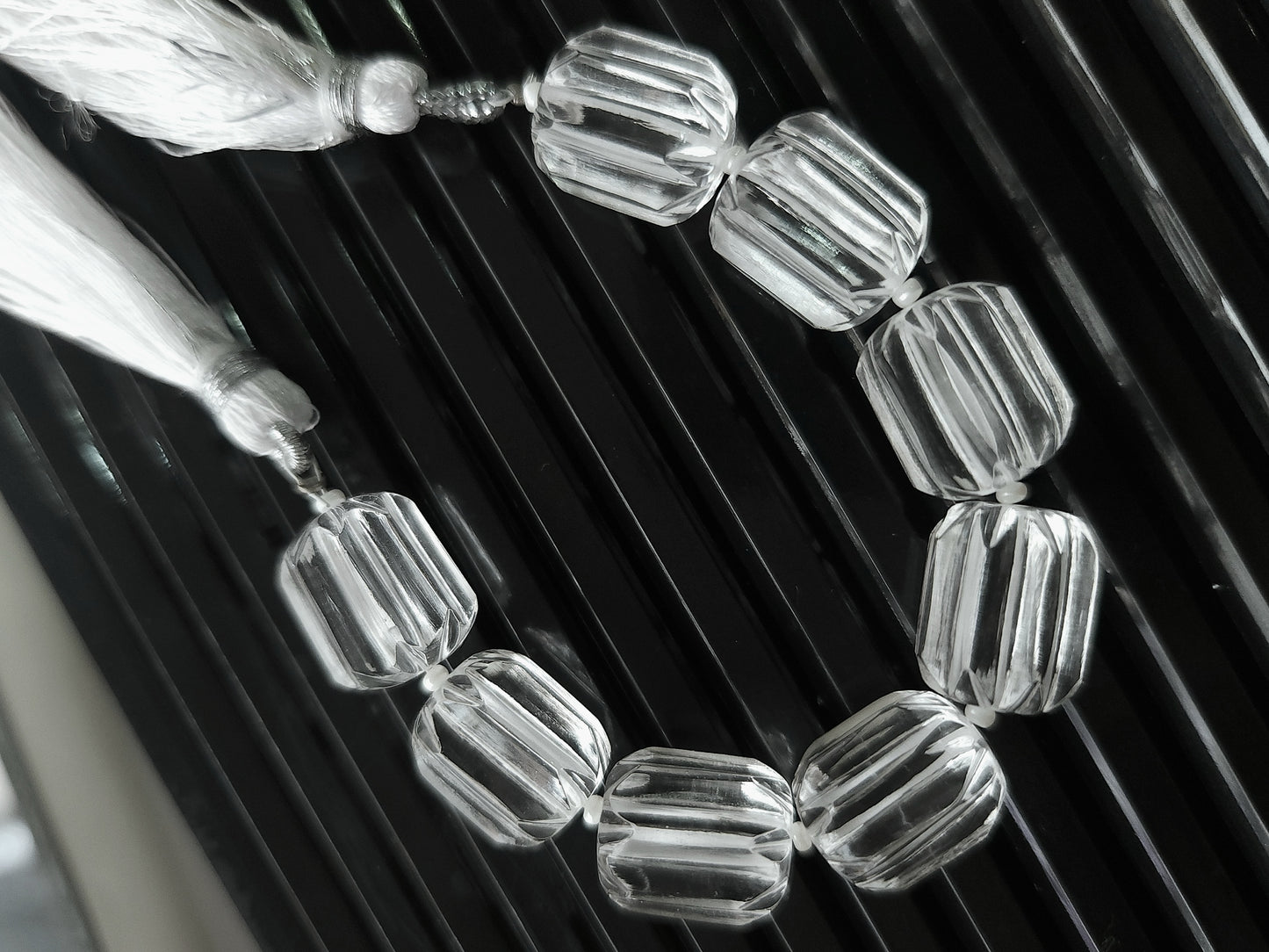 Natural Crystal Quartz Carved Barrel Beads