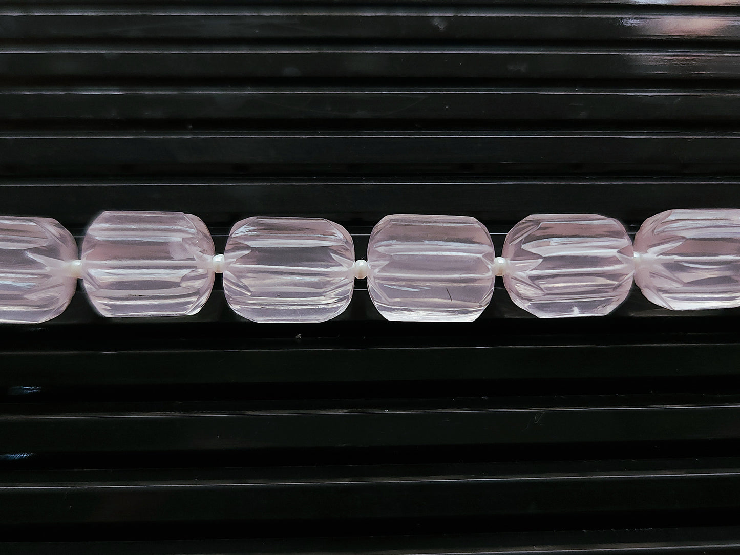 Natural Rose Quartz Carved Barrel Beads