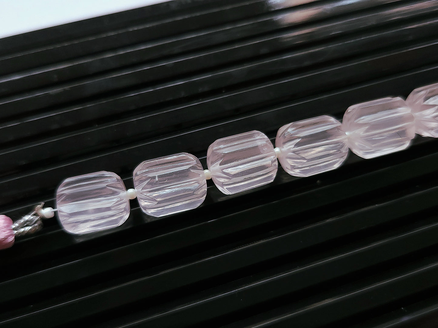 Natural Rose Quartz Carved Barrel Beads