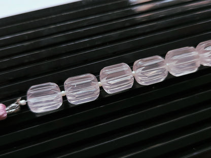 Natural Rose Quartz Carved Barrel Beads