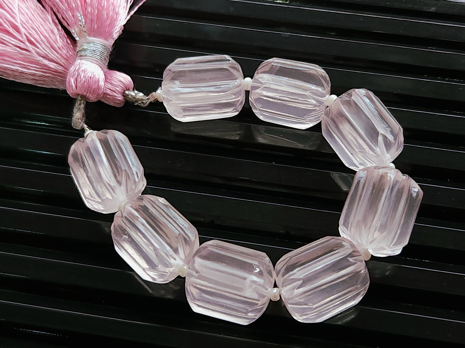 Natural Rose Quartz Carved Barrel Beads
